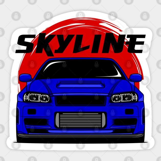 Blue Skyline R34 Sticker by GoldenTuners
